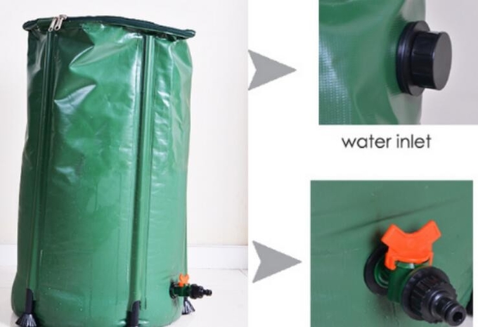 Barilotto di pioggia pieghevole flessibile di estremità di acqua del PVC 100L per il collettore dell'acqua piovana del giardino